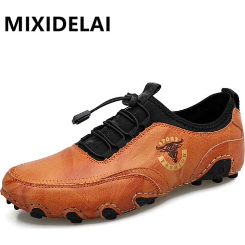 2021 New Mens Casual Shoes Fashion Comfortable Mens Shoes High Quality Leather Men Driving Shoes Handmade Flat Shoes Size 48