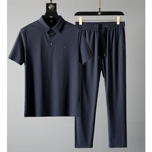 2021 Casual suit mens 2021 new summer ice silk short sleeve T-shirt pants thin fashion spring and autumn two piece set summer