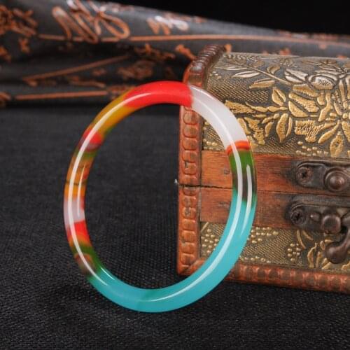 Natural Tri Color Chinese Jade Bracelet Jadeite Round Bangle Charm Jewellery Fashion Accessories Hand-Carved Luck Amulet Gifts