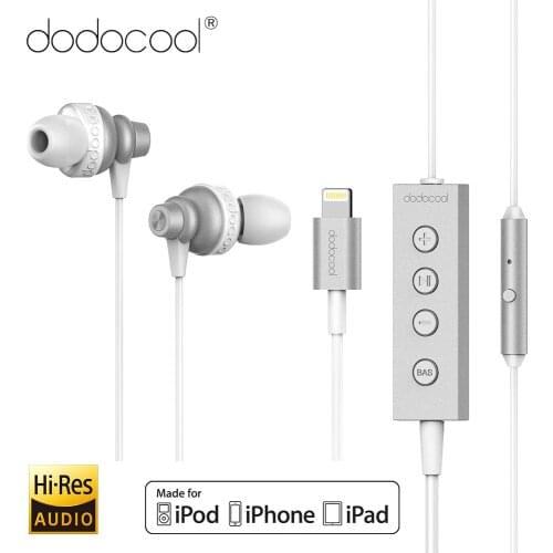Dodocool MFi Hi-Res Audio Earphone Stereo Lightning Earphone with Mic 24 bit High-Resolution Audio for iPhone X iphone 8 7 ipad