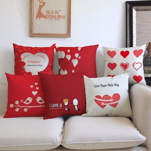 Happy Valentines Day Blessings Red love Pattern Pillow Case Home Sofa Decoration Cushion Cover Girlfriend Wife Holiday Gifts