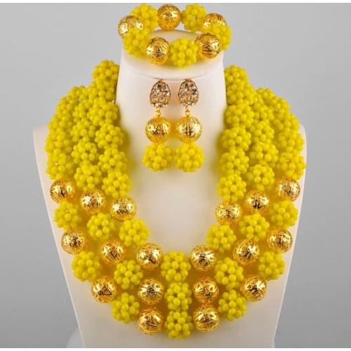 Opaque Yellow African Jewelry Set Nigerian Beads Necklace Sets