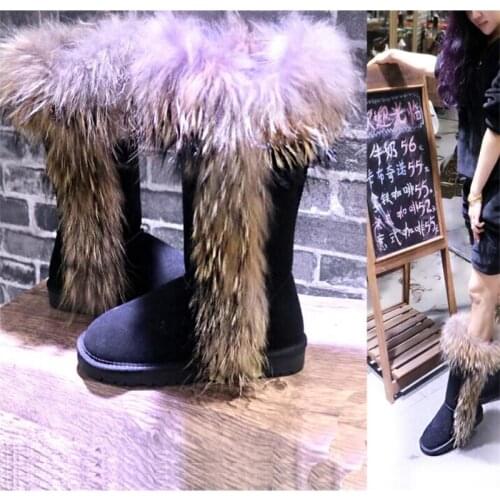 2019 new winter Fox fur snow boots winter high to help womens boots thick leather