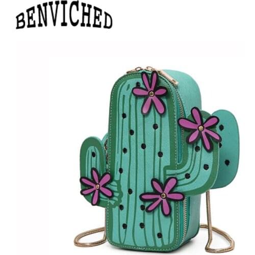 BENVICHED 2021 summer new personality cactus shoulder bag female fashion trend metal chain Messenger bag female R32