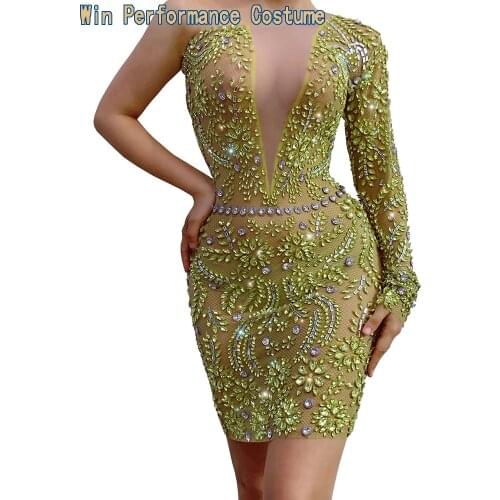 New Fashion One Shoulder V Neck See Through Gold Sequin Beading Sparkly African Black Girls Short Prom Dresses 2021