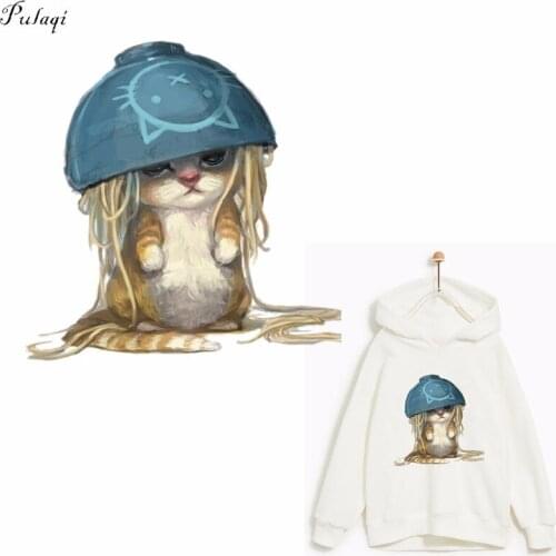 Pulaqi Instant Noodles Naughty Cat Iron On Transfers Patches Greedy-guts Heat Thermal Transfer For Kids Clothes DIY Decoration F