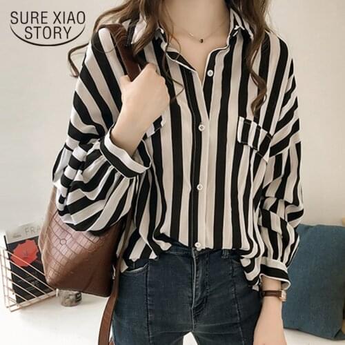 Plus size women blouse shirt womens tops and blouses fashion elegant blouse women striped shirt long sleeve women shirts 1728 50