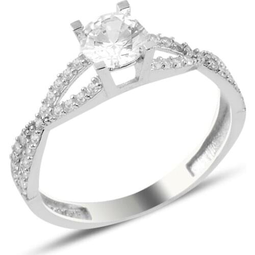 Silver 925 Sterling Half Round Engagement Ring With Zircon Stone