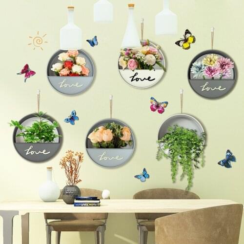 [SHIJUEHEZI] Flower Plants Wall Stickers DIY Butterflies Mural Decals for Living Room Teenager Bedroom Kitchen Home Decoration