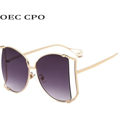 Oversized Sunglasses Women Gradient Mens Sunglasses for Women Vintage High Quality Metal Sun glasses Grey Trendy Sunglass O157
