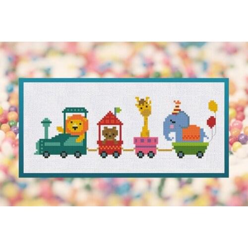 Embroidery Little Circus Animals in the Train Cross Stitch Kits Near Me with 100% Cotton Floss & Free Shipping for Home Decor