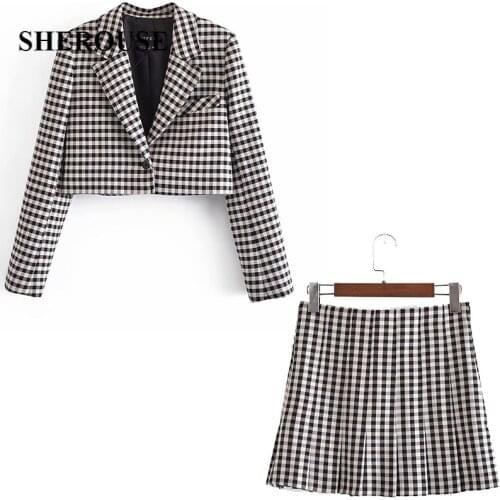 2021 New Women 2 Pieces Set Cropped Blazers and Mini Skirt Suit Fashion Casual Chic Lady Outfits Women Blazers & Skirt suit