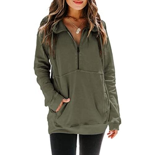 2020 New womens sweatshirts half embroidery plain color tops long sleeve loose casual stand-up collar female sweatshirts