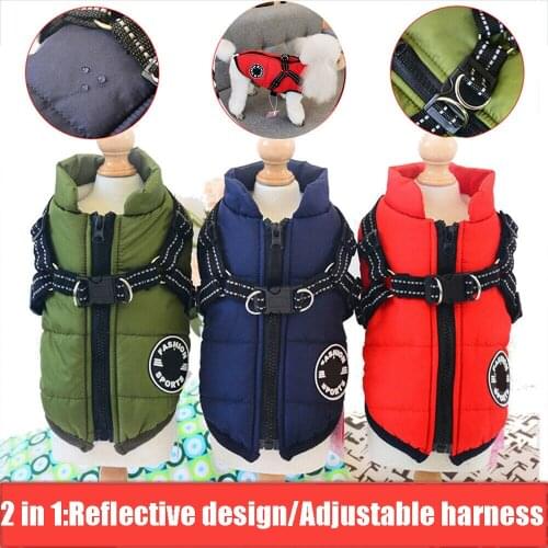 1PC 2in1 Cotton Blend Winter Warmer Dog Vest Padded Coat Jacket Sleeveless Ski Suit Waterproof Durable Puppy Harness Pet Supply