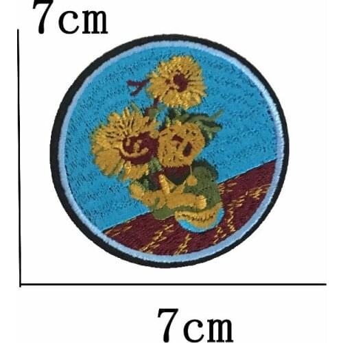 1pc Iron On Patch Round Sunflower Appliques Patches For Clothes Trousers Bags Sewing Stickers DIY Sun Flower Embroidery Badge