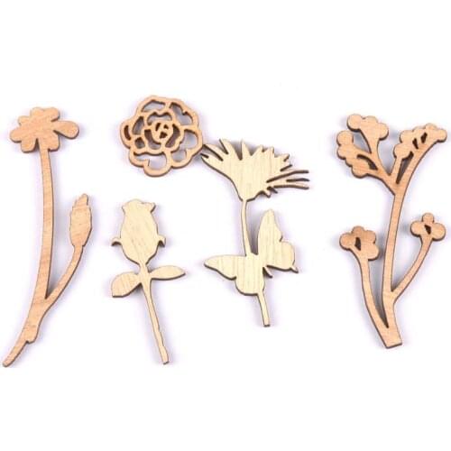 10Pcs Unfinished Wood Slices Flowers And Plants Wooden Home Decoration DIY Crafts Handmade Accessory Scrapbooking Ornament m1849