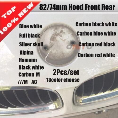2pcs Car Head Hood Emblem Cap/Auto Tail Boot Logo Label/Rear Trunk Emblem Cover Front Bonnet Badge stickers 74mm 82mm for bmw
