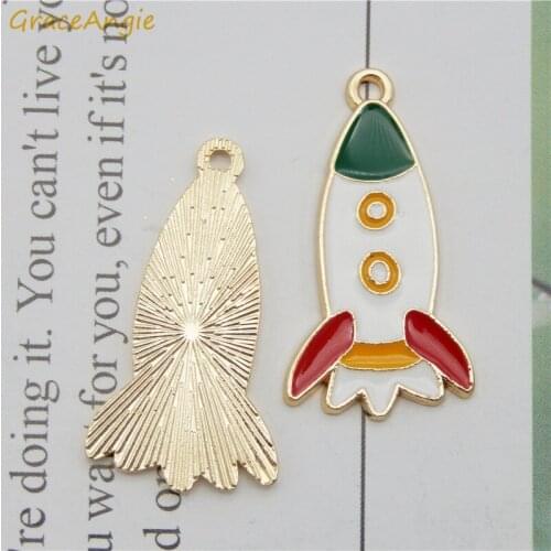 4pcs/pcs Enamel Alloy Space astronaunt rocket charm Dangle Earring jewelry making Cartoons metal Funny pendants Necklace 18*35mm