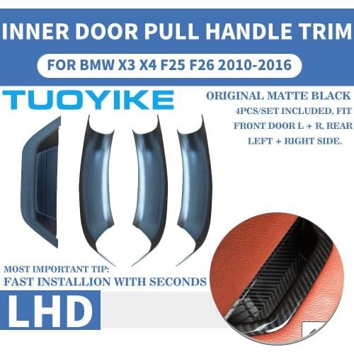 LHD Matte Black Car Interior Door Pull Handle Inner Panel Trim Cover Fast Install With Seconds For BMW X3 X4 F25 F26 2010-2018