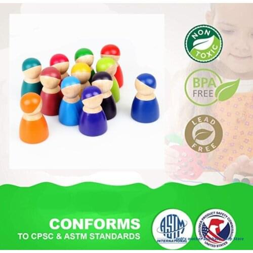 67JC Montessori Set Of 12 Rainbow Friends Peg Dolls Wooden Pretend Play People Figures Baby Toy Environmental Safety Paint