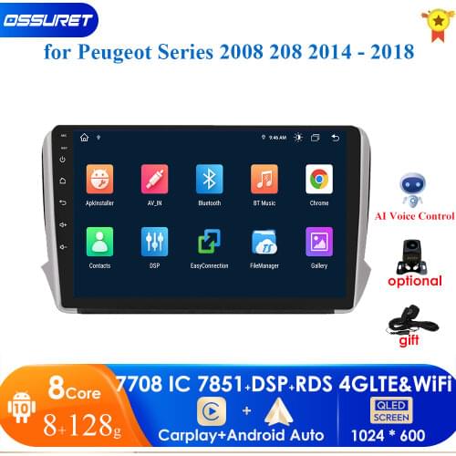 Autoradio 2din Android 10 HeadUnit For Peugeot series 2008 208 2014-2018 Multimedia Stereo Car NODVD Player Navigation GPS Radio