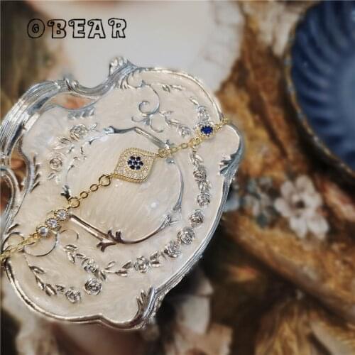 OBEAR 14k Real Gold Plating Exquisite Blue Crystal Evil Eye Bracelet Women Noble Elegant Birthday Party Gift Jewelry