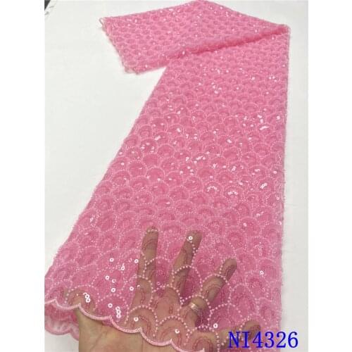 Baby Pink Handmade Beads Lace with Sequins African Lace Fabric Embroidery French Tulle Mesh Lace Fabrics for Party NI4326