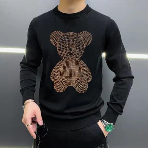 Breathable Warm Shining Cartoon Digital 3D Hot Diamond Mens Sweater Top Quality Pullover Slim Fit Sweatshirt