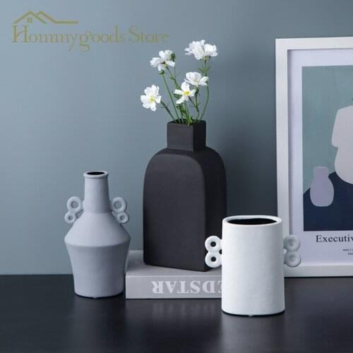 Nordic Black White Gray Three Color Ceramic Vase Nordic Home Decoration Soft Craft TV Cabinet Handicraft Home Decor Ornaments