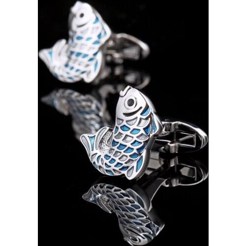 KFLK Luxury 2020 NEW shirt cufflinks for mens Gifts Brand cuff buttons Blue fish cuff links High Animal Quality Designer Jewelry