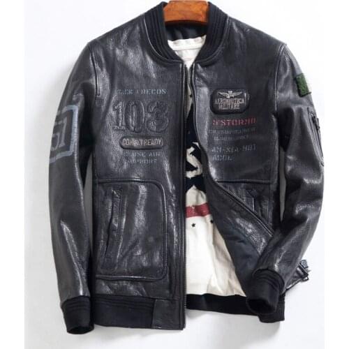 Sheepskin Leather Bomber Jacket Spring Autumn Top Quality Motocycle Coat Casaca De Cuero Genuino Hombre DWQ4017 MF506