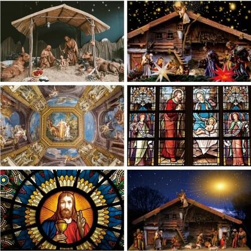 Laeacco Nativity Scene Jesus Birth Christmas Party Barn Baby Child Photo Backgrounds Photography Backdrop Photocall Photo Studio