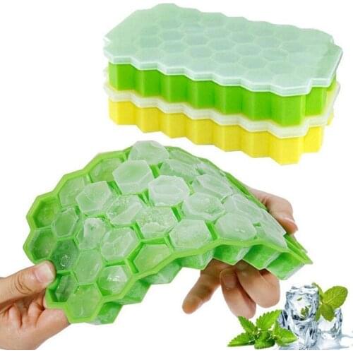 37 Cavity Ice Cube Tray Honeycomb Ice Cube Mold Reusable Silicone Ice Mold Ice Cube Tray for Summer Whiskey Cocktail With Cover
