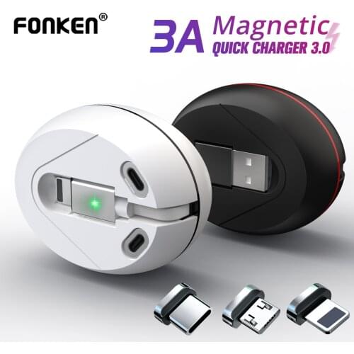 FONKEN USB Type C Magnetic Cable Storage Magnet Micro Usb C Cable Telescopic 3 In 1 Data Wire Fast Charger For IPhone Cables