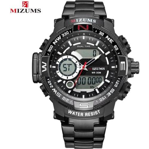 MIZUMS Luxury Brand Men Waterproof Sport Watches Mens Digital Quartz Clock Black Steel Wrist Watch Military Relogio Masculino