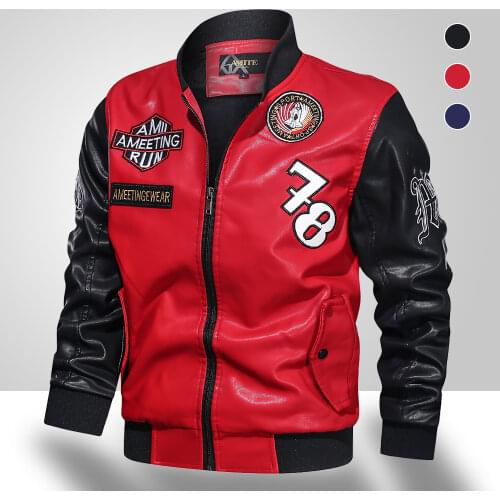 Mens Embroidery Leather Jacket 2020 New Men Stand Collar Baseball Uniform Jackets Coat Male Winter Warm Bomber Coats Outerwear