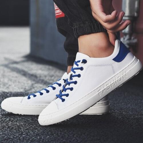 2021 New Spring Fashion Leather Mens Shoes Handmade Comfortable Sneakers Men White Lace Up Leisure Walk School Male Footwear