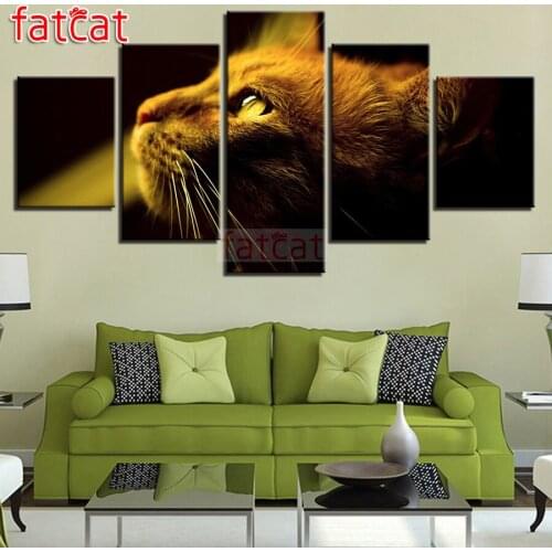 FATCAT Golden cat 5 piece Diy Diamond Painting Cross Stitch full Square Round Drill Diamond Embroidery sale animals AE2405