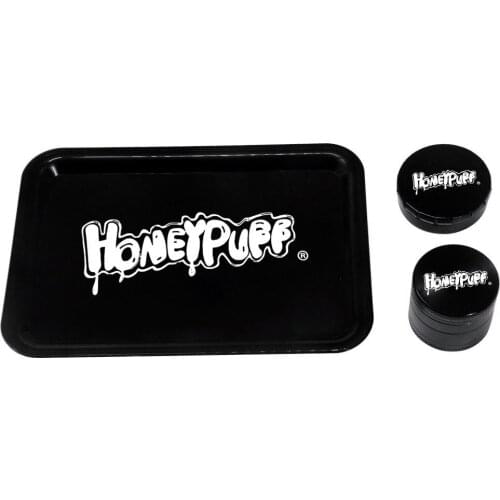HONEYPUFF Tobacco Kit Plastic Rolling Tray + Metal Smoking Herb Grinder For Tobacco + Metal Storage Container Jar Accessories