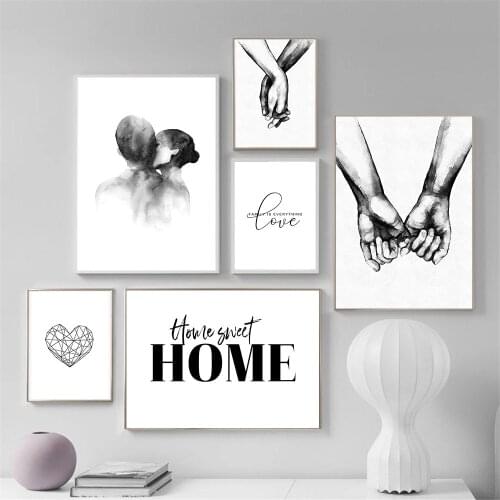 Couple Holding Hands Painting Abstract Kiss Wall Art Print Love Canvas Poster Black And White Nordic Wall Pictures Bedroom Decor