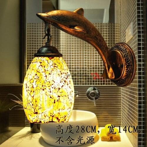 Wall lamp European retro personality Japanese bar lamp Mediterranean mirror front lamp bedroom bedside lamp wall lamp
