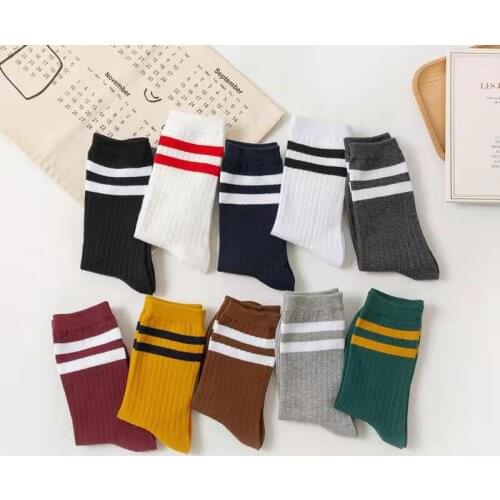 1 pair Combed Cotton Fashion mid tube socks college style womens socks Harajuku Skateboard colorful stripe Happy Socks Funny