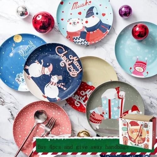 6 inch Christmas Santa Bone china dinner plates cartoon snacks cake dessert Steak plate western fruit dish New Years gift