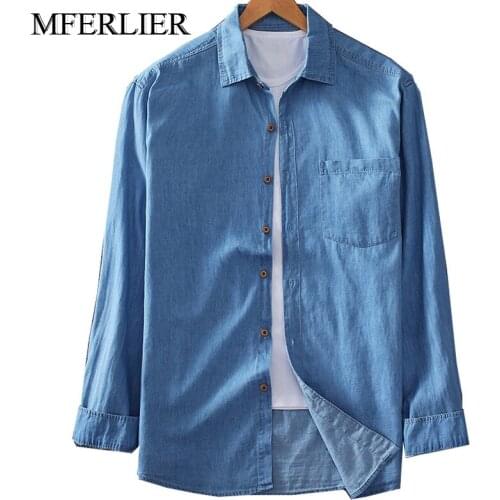 Autumn spring men shirts 5XL 6XL 7XL 8XL bust 150cm plus size cotton denim shirt men