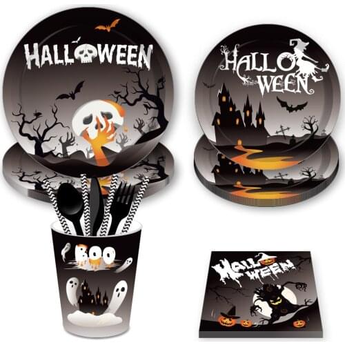 Witch Ghost Halloween Nightclub Pub Party Dinner Napkins Plates Disposable Tableware Sets for Happy Halloween Party Decorations
