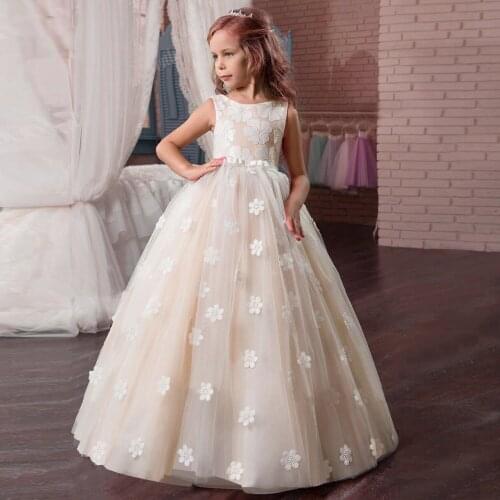 High Quality Elegant Girl Princess Dress Girl Dress Sleeveless Ball Gown Mesh Flower Girl Dress For Wedding Party Kids Clothes