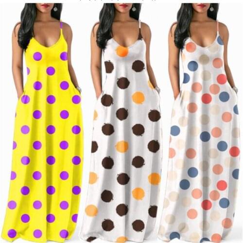 Women Polka Dot Dress Summer Print V Neck Sleeveless Sundress Loose Maxi Long Beach Boho Vintage Dress Floor Length sleep wear