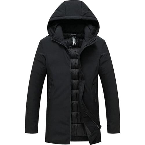 Winter Warm Long Down Parkas Coat Men Slim Casual Hooded Jackets And Coats Mens Black Classic Parka Jacket Male Tops