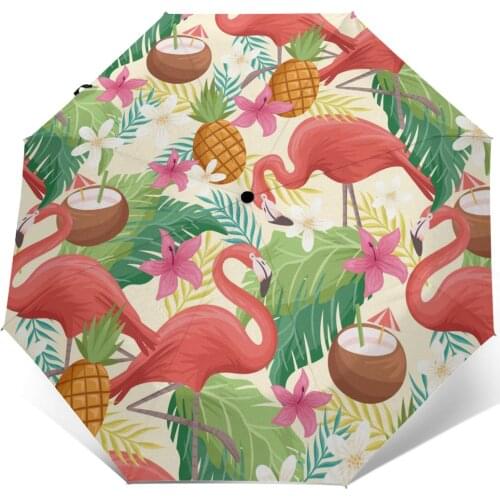 Wind Resistant Folding Automatic Umbrella Women Auto Colorful Flamingo Summer Print Windproof Umbrellas Rain For Men Parasol
