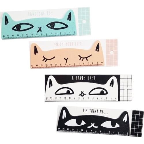 1Pcs/lot Cute Cat Wooden Straight Ruler Multi-function Puzzle Drafting Tools Children Learning Tool For Students Drawing Toys
